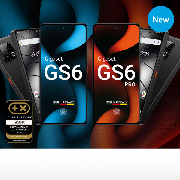 Smartphones Gigaset GS6 & GS6 PRO avec face avant et arrière. Lien vers la page détaillée du produit.