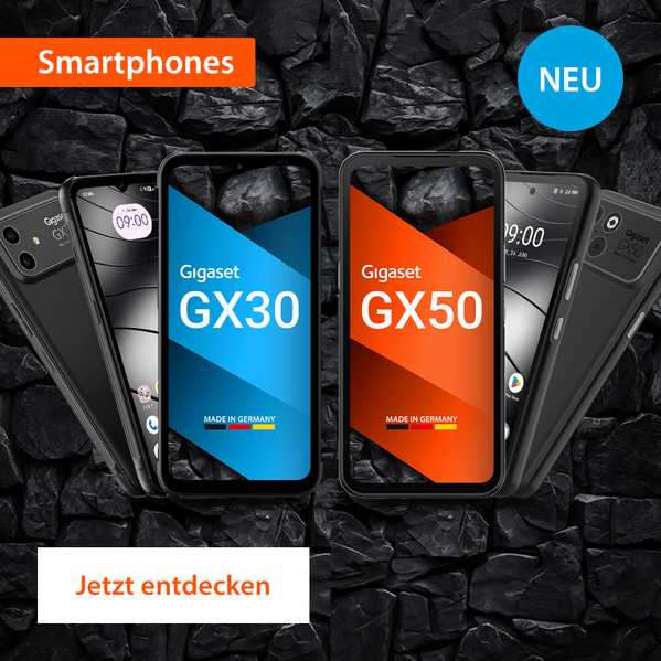 Gigaset Smartphones GX30 & GX50 mit Vorder- und Rückseite.