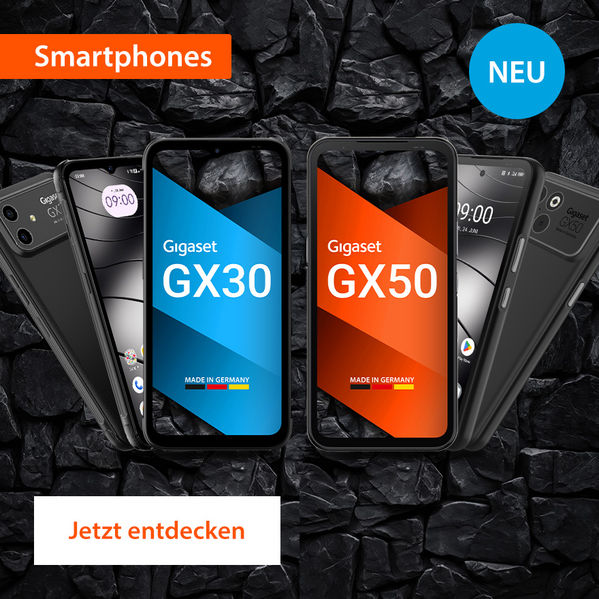 Gigaset Smartphones GX30 & GX50 mit Vorder- und Rückseite.