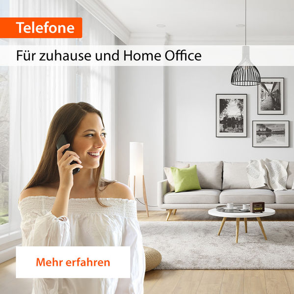 Gigaset Telefone für den privaten Gebrauch zuhause oder im Home Office - am Beispiel einer telefonierenden jungen Frau. Link zur Kategorie Telefone.