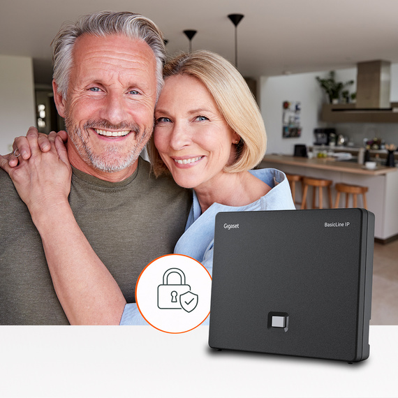 Stacja bazowa Gigaset BasicLine IP z ikoną bezpieczeństwa dla szyfrowanej telefonii VoIP