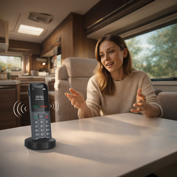 Koppel gebruikt de handsfree functie van de Gigaset COMFORT 600 SIM