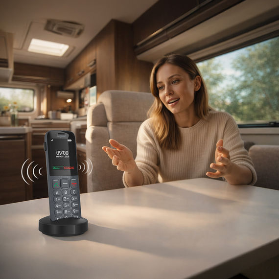 Couple using the hands-free function of the Gigaset COMFORT 600 SIM