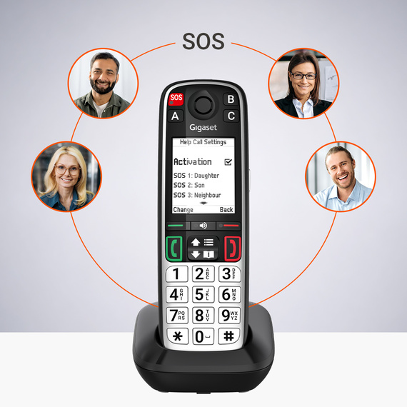 Teléfono para personas mayores Gigaset EASY 500 con botón SOS y contactos de emergencia