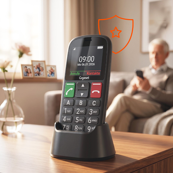 Gigaset GL30 in charging cradle with call protection symbol