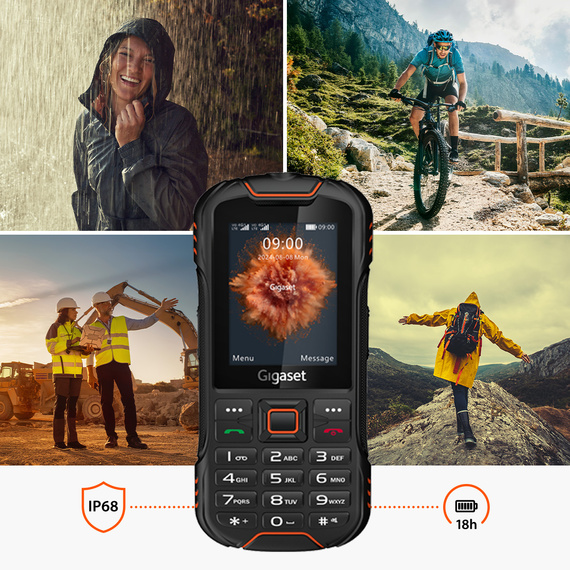 Teléfono móvil robusto Gigaset GLX8 PLUS: La imagen muestra su uso en condiciones climáticas extremas, en entornos de trabajo hostiles o en el tiempo libre.