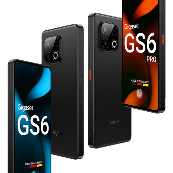 Gigaset GS6 and GS6 PRO front and back view in black, Made in Germany